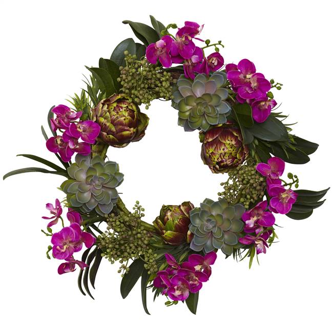 20” Orchid, Artichoke & Succulent Wreath