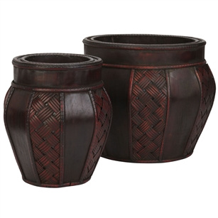 Wood and Weave Panel Decorative Planters (Set of 2)