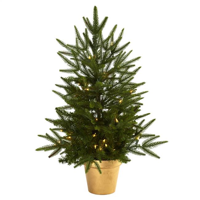 2.5’ Christmas Tree w/Golden Planter & Clear Lights