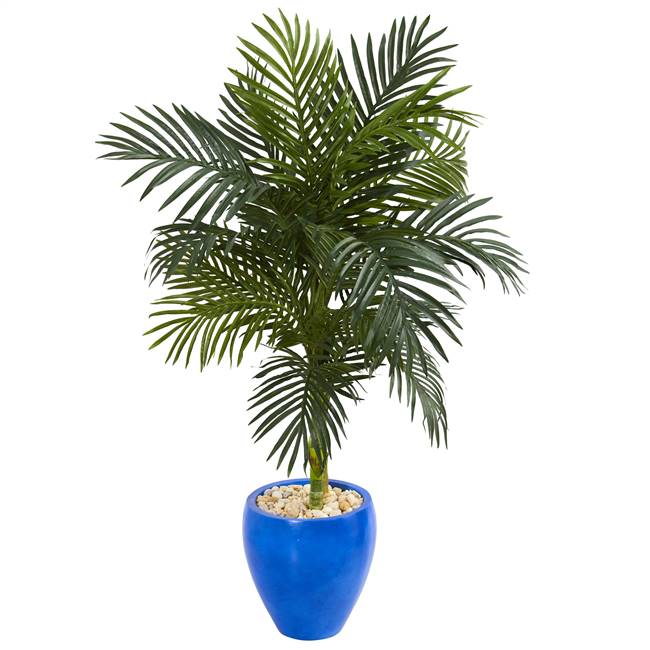 4.5’ Golden Cane Artificial Palm Tree in Blue Oval Planter