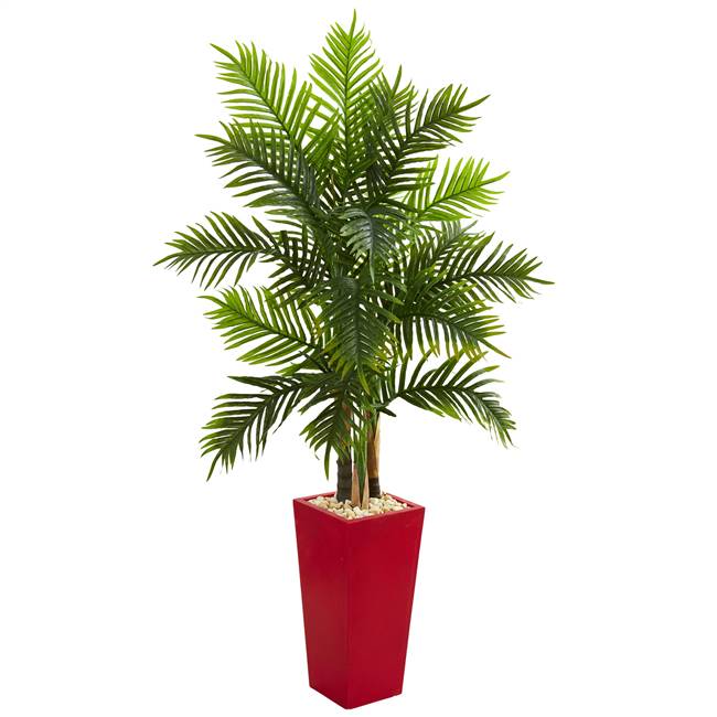 5.5' Areca Palm Artificial Tree in Red Planter (Real Touch)