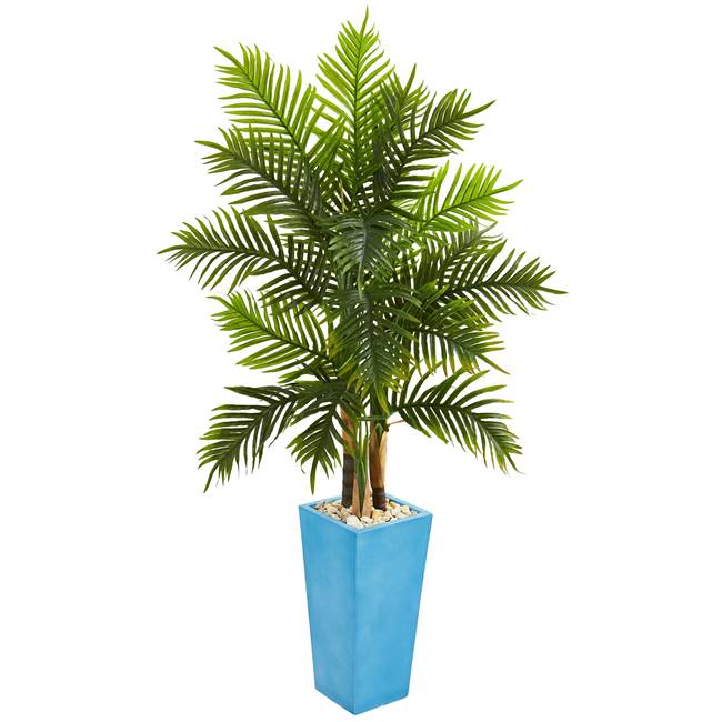 5.5' Areca Palm Artificial Tree in Turquoise Planter (Real Touch)