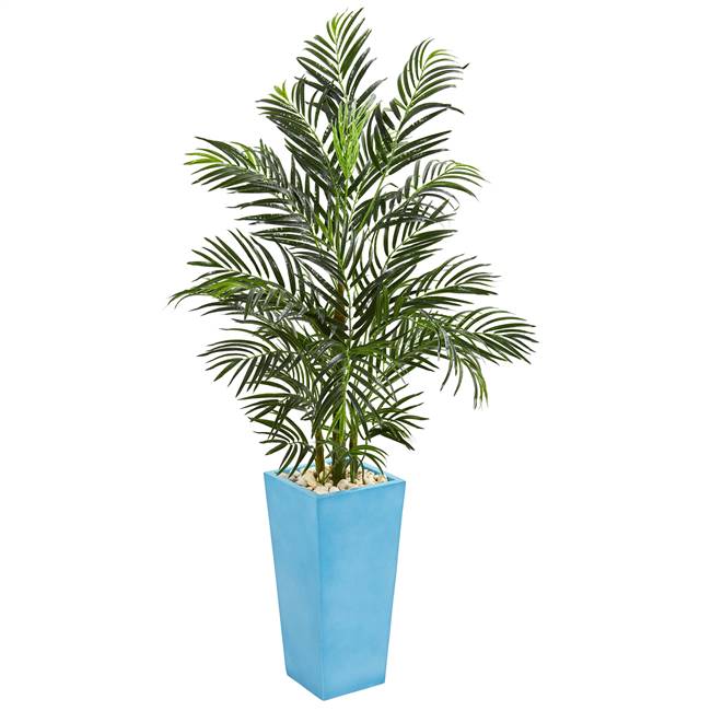 5' Areca Palm Artificial Tree in Turquoise Planter UV Resistant (Indoor/Outdoor)