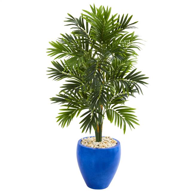 4' Areca Palm Artificial Tree in Glazed Blue Planter