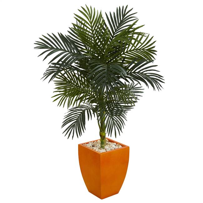 4.5’ Golden Cane Palm Artificial Tree in Orange Planter