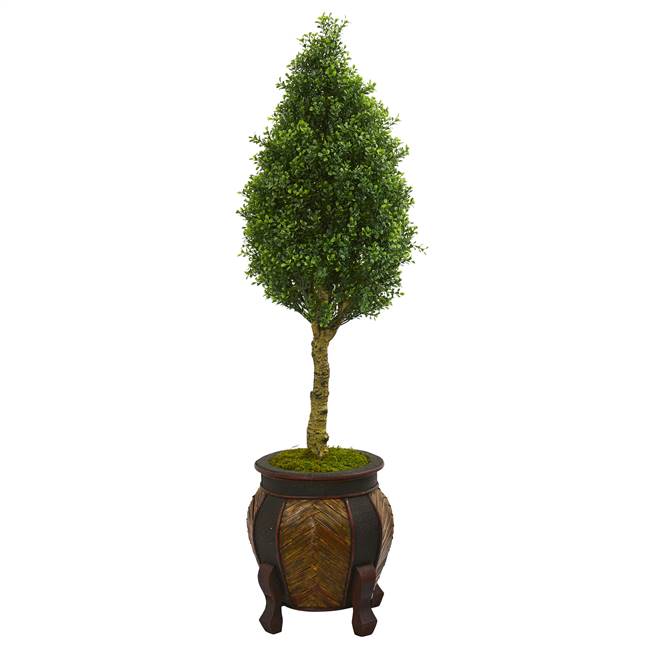 4.5’ Boxwood Cone Artificial Tree in Decorative Planter