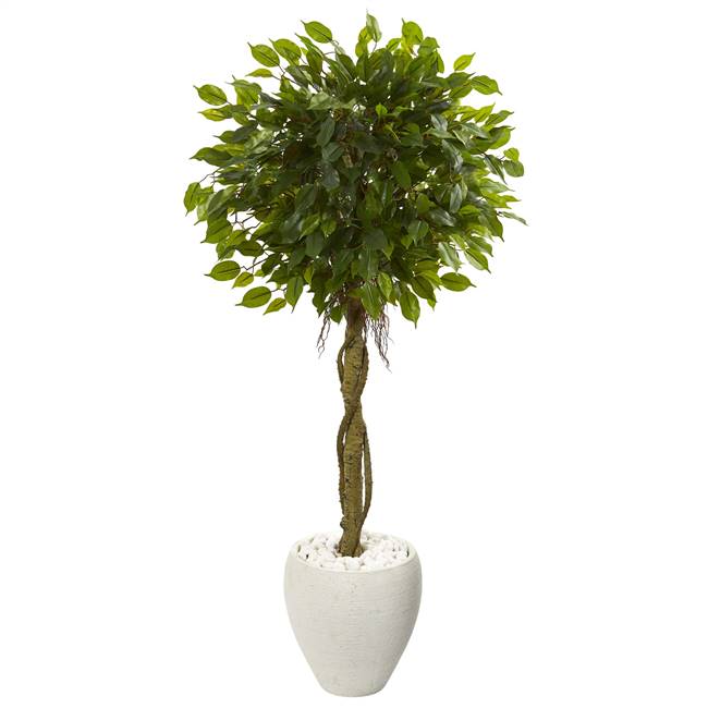 4.5’ Ficus Artificial Tree in White Oval Planter UV Resistant (Indoor/Outdoor)