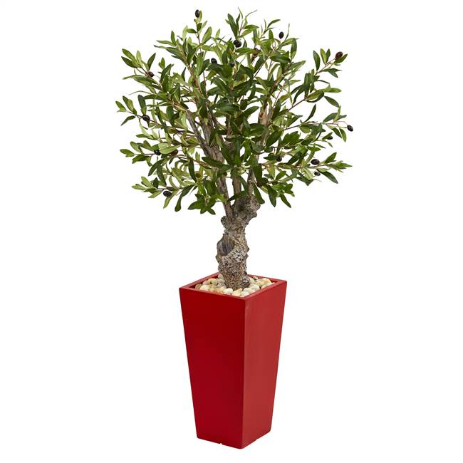 40” Olive Artificial Tree in Red Tower Planter