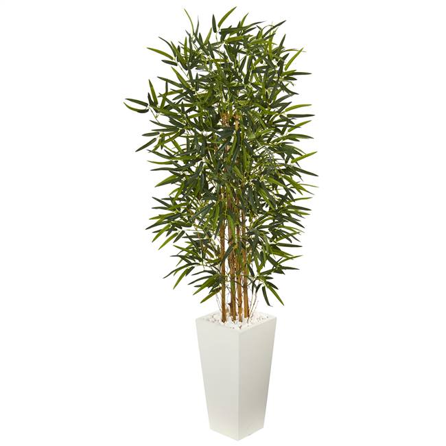 5.5' Bamboo Artificial Tree in White Tower Planter