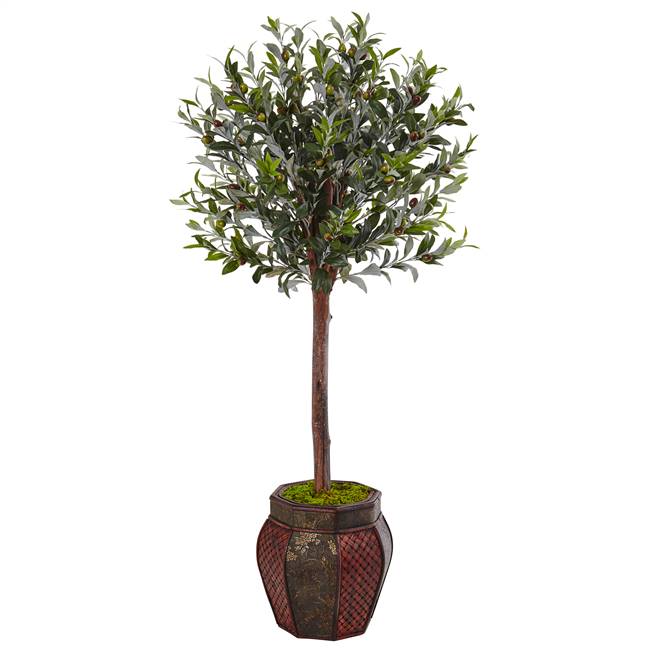4.5’ Olive Topiary Tree in Weave Panel Planter