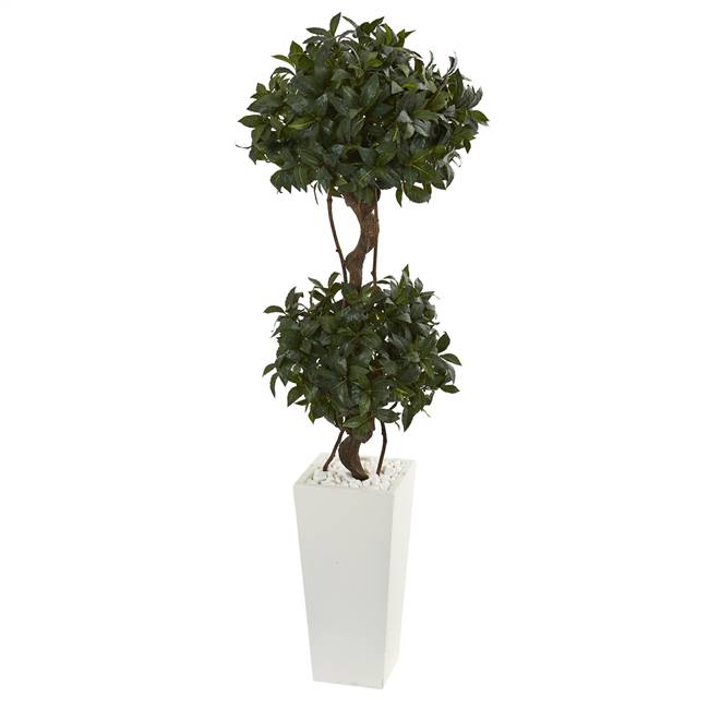 5' Sweet Bay Artificial Double Topiary in White Tower Planter