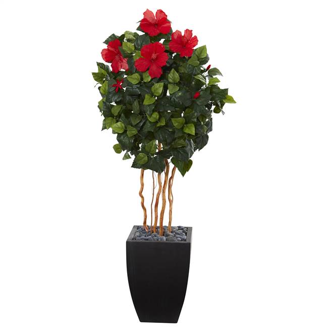 4.5' Hibiscus Artificial Tree in Black Washed Planter