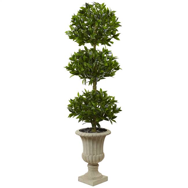 5.5’ Triple Bay Leaf Topiary Artificial Tree in Urn UV Resistant (Indoor/Outdoor)