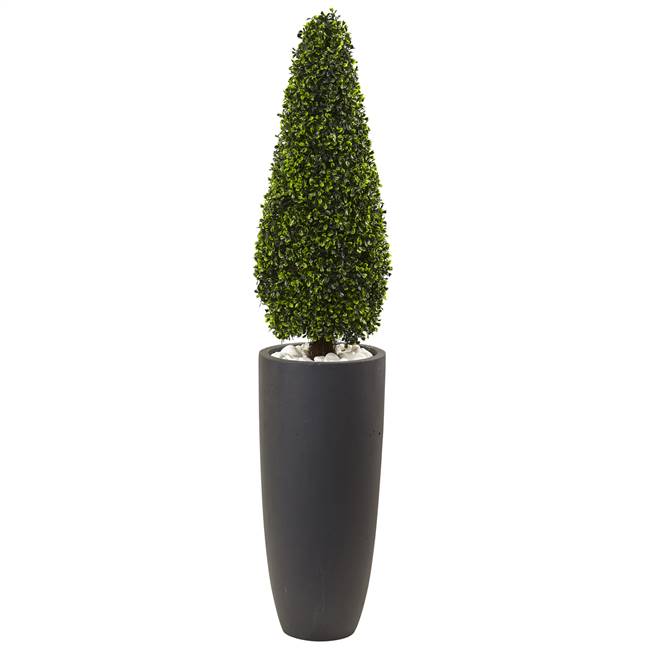 50” Boxwood Topiary with Gray Cylindrical Planter UV Resistant (Indoor/Outdoor)