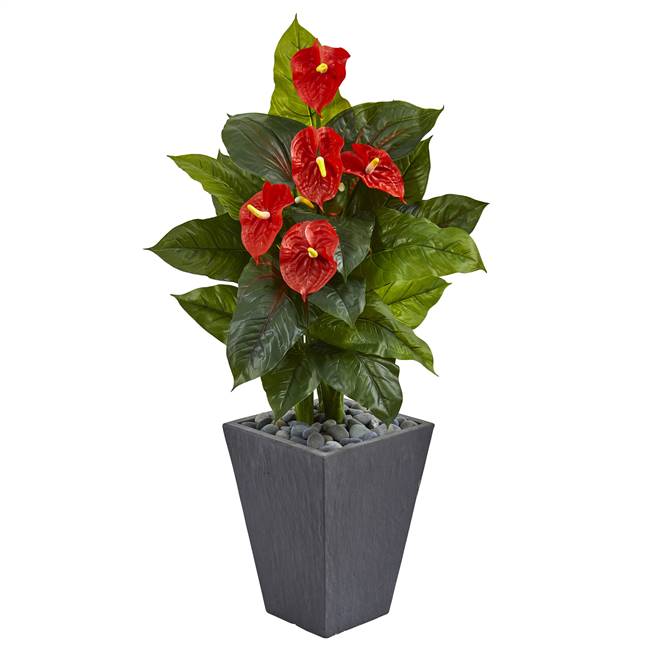 4’ Anthurium Artificial Plant in Slate Planter (Real Touch)