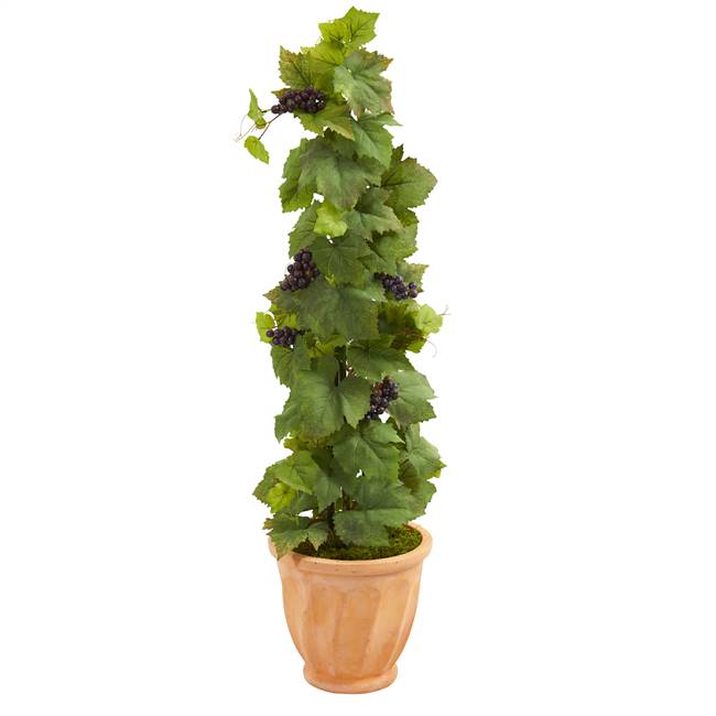 4’ Grape Leaf Artificial Plant in Terracotta Planter