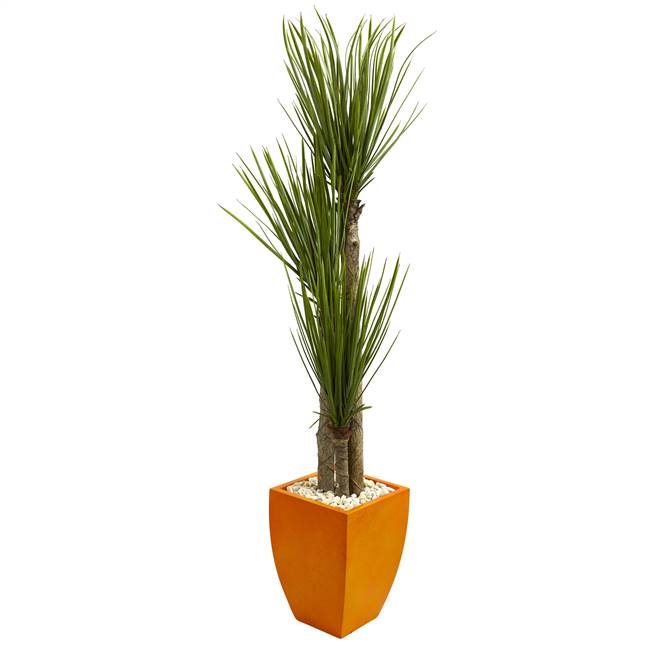 5.5’ Triple Stalk Yucca Artificial Plant in Orange Planter