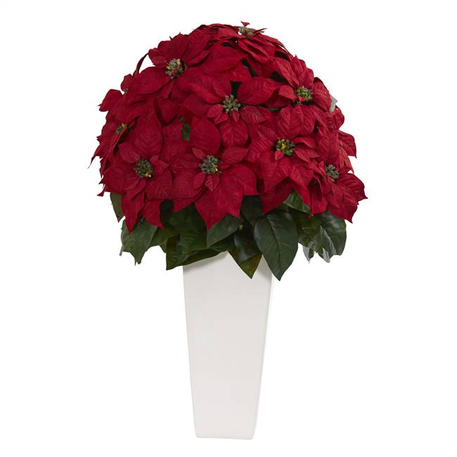 32" Poinsettia Artificial Plant in White Planter