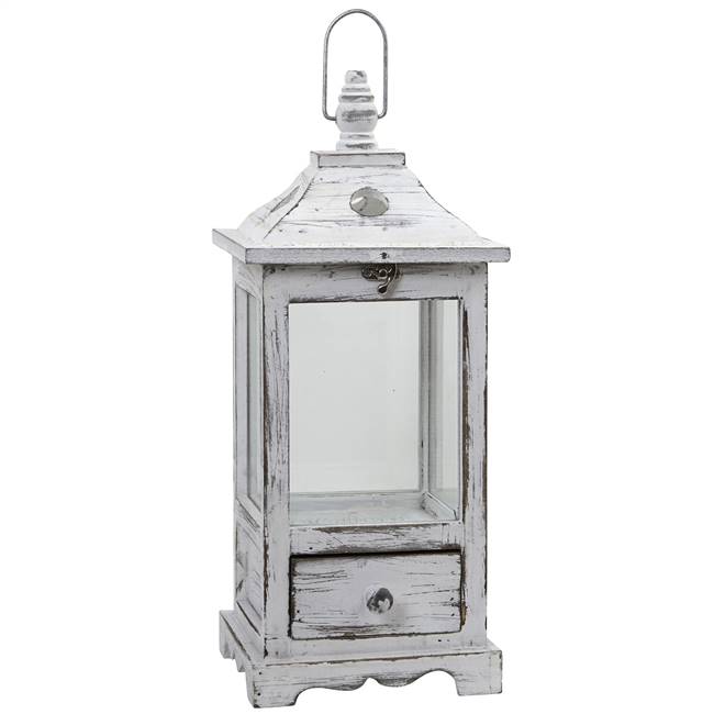 Distressed Wooden Lantern with Drawers 
