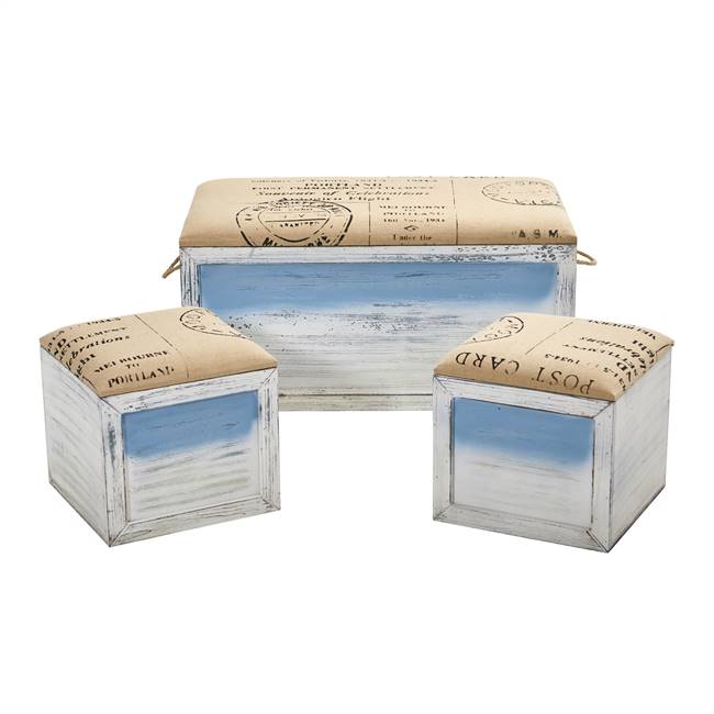 Ocean Breeze Storage Boxes, Bench and Seating Set (Set of 3)