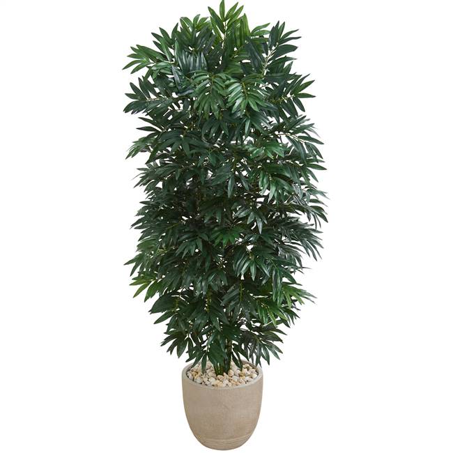 5' Double Bamboo Palm Artificial Plant in Sandstone Planter
