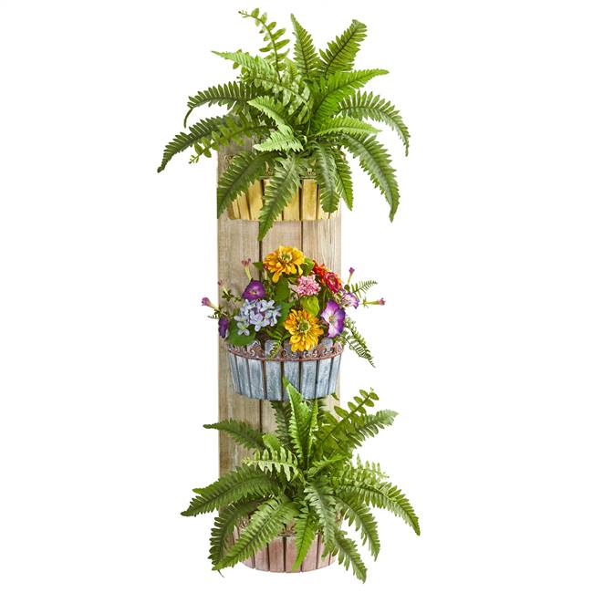 39” Mixed Floral & Fern Artificial Plant in Three-Tiered Wall Decor Planter