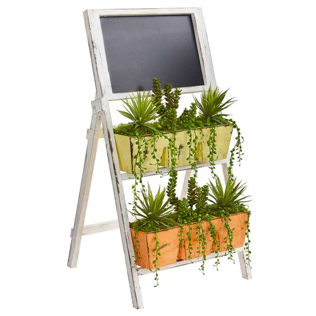 31” Succulent Garden Artificial Plant in Farmhouse Stand with Chalkboard