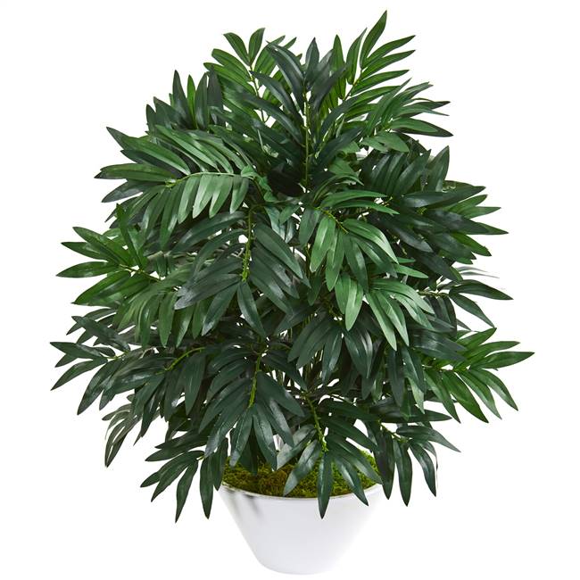 30” Bamboo Palm Artificial Plant in White Planter