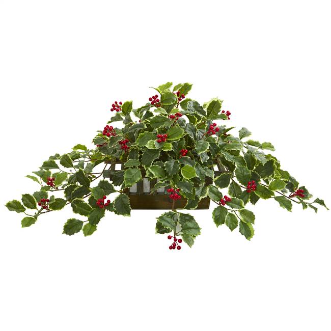 37” Variegated Holly Leaf Artificial Plant in Planter (Real Touch)