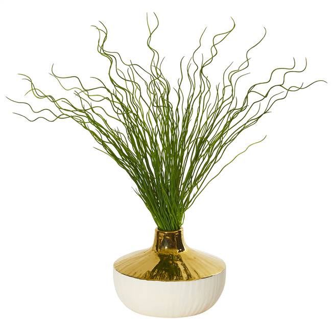 19” Curly Grass Artificial Plant in Designer Planter