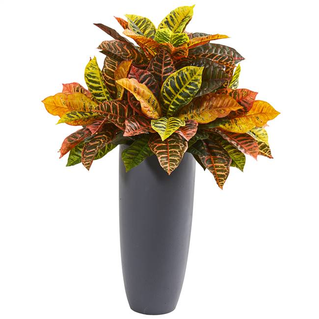 30” Garden Croton Artificial Plant in Gray Planter (Real Touch)