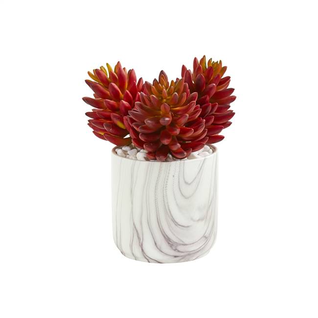 10” Succulent Artificial Plant in Marble Finish Vase