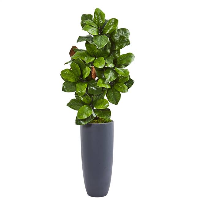 44” Magnolia Leaf Artificial Plant in Gray Planter