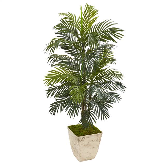 56” Areca Palm Artificial Plant in Country White Planter