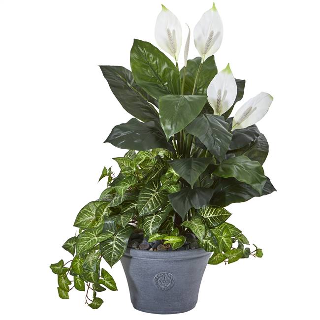 39” Spathifyllum and Nepthytis Artificial Plant in Gray Planter