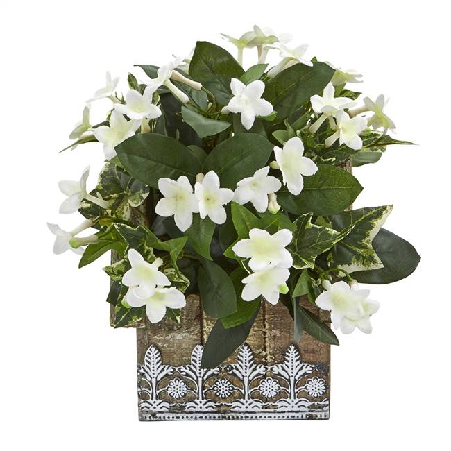 10” Mix Stephanotis and Ivy Artificial Plant in Hanging Floral Design House Planter