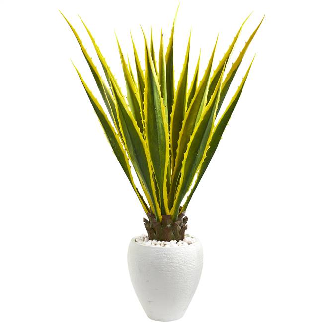4’ Agave Artificial Plant in White Planter