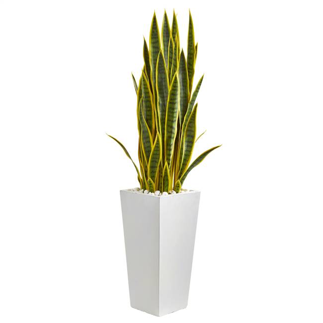 4’ Sansevieria Artificial Plant in White Tower Planter