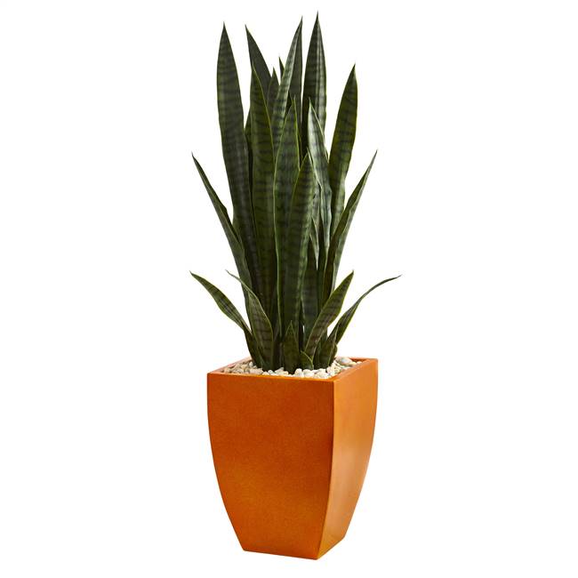 4’ Sansevieria Artificial Plant in Orange Planter