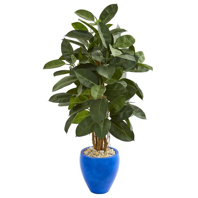 53” Artificial Rubber Tree in Blue Planter