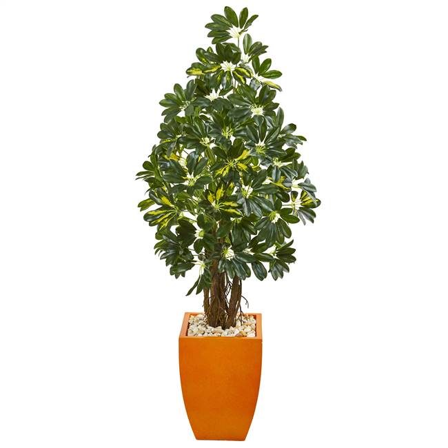 59” Schefflera Artificial Tree in Orange Planter