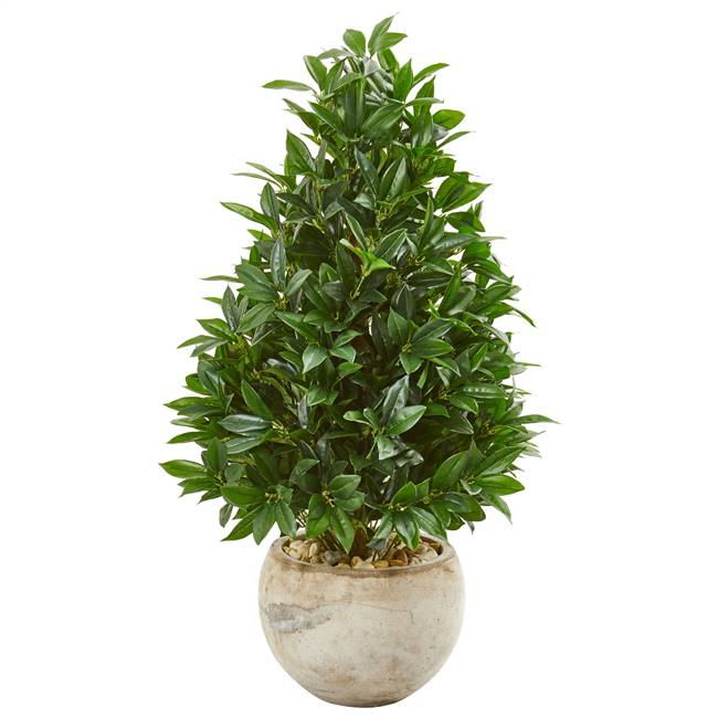 38” Bay Leaf Cone Topiary Artificial Tree in Bowl Planter UV Resistant (Indoor/Outdoor)