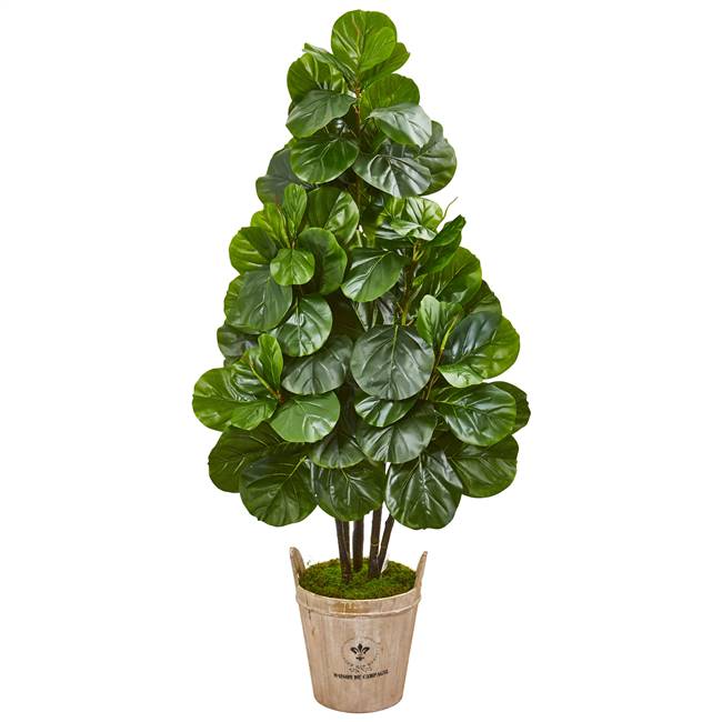 5’ Fiddle Leaf Fig Artificial Tree in Farmhouse Planter