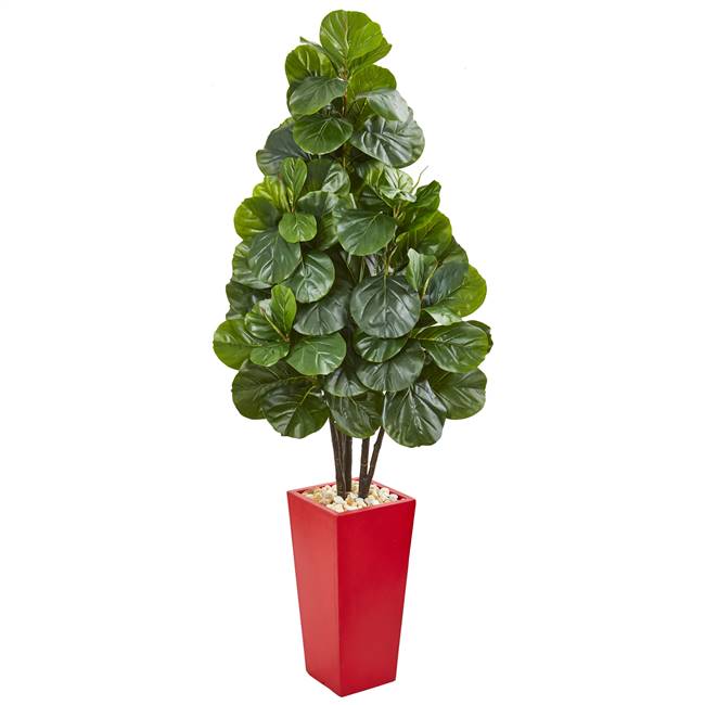 58” Fiddle Leaf Fig Artificial Tree in Red Tower Planter