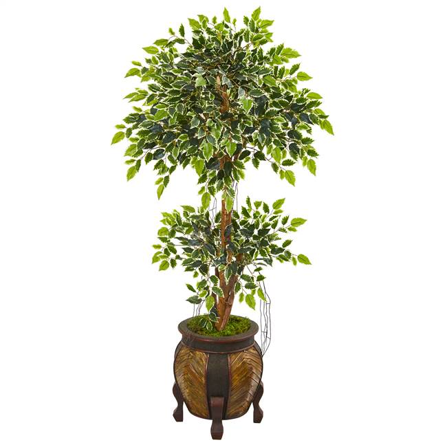 59” Variegated Ficus Artificial Tree in Decorative Planter