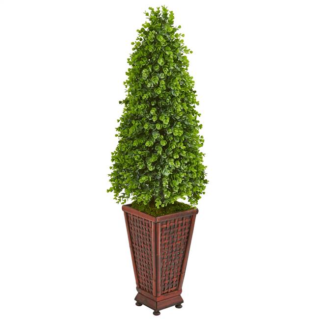 4’ Eucalyptus Cone Topiary Artificial Tree in Decorative Planter