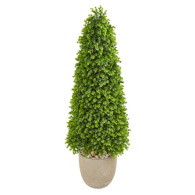 50” Eucalyptus Topiary Artificial Tree in Sandstone Planter (Indoor/Outdoor)