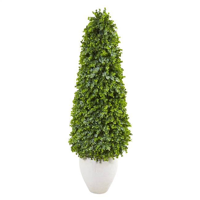 52” Eucalyptus Topiary Artificial Tree in White Planter (Indoor/Outdoor)