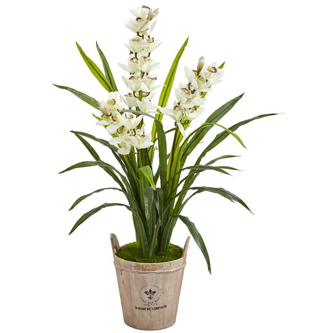 47” Cymbidium Orchid Artificial Plant in Farmhouse Planter