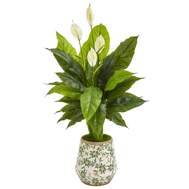 49” Spathiphyllum Artificial Plant in Decorative Planter (Real Touch)
